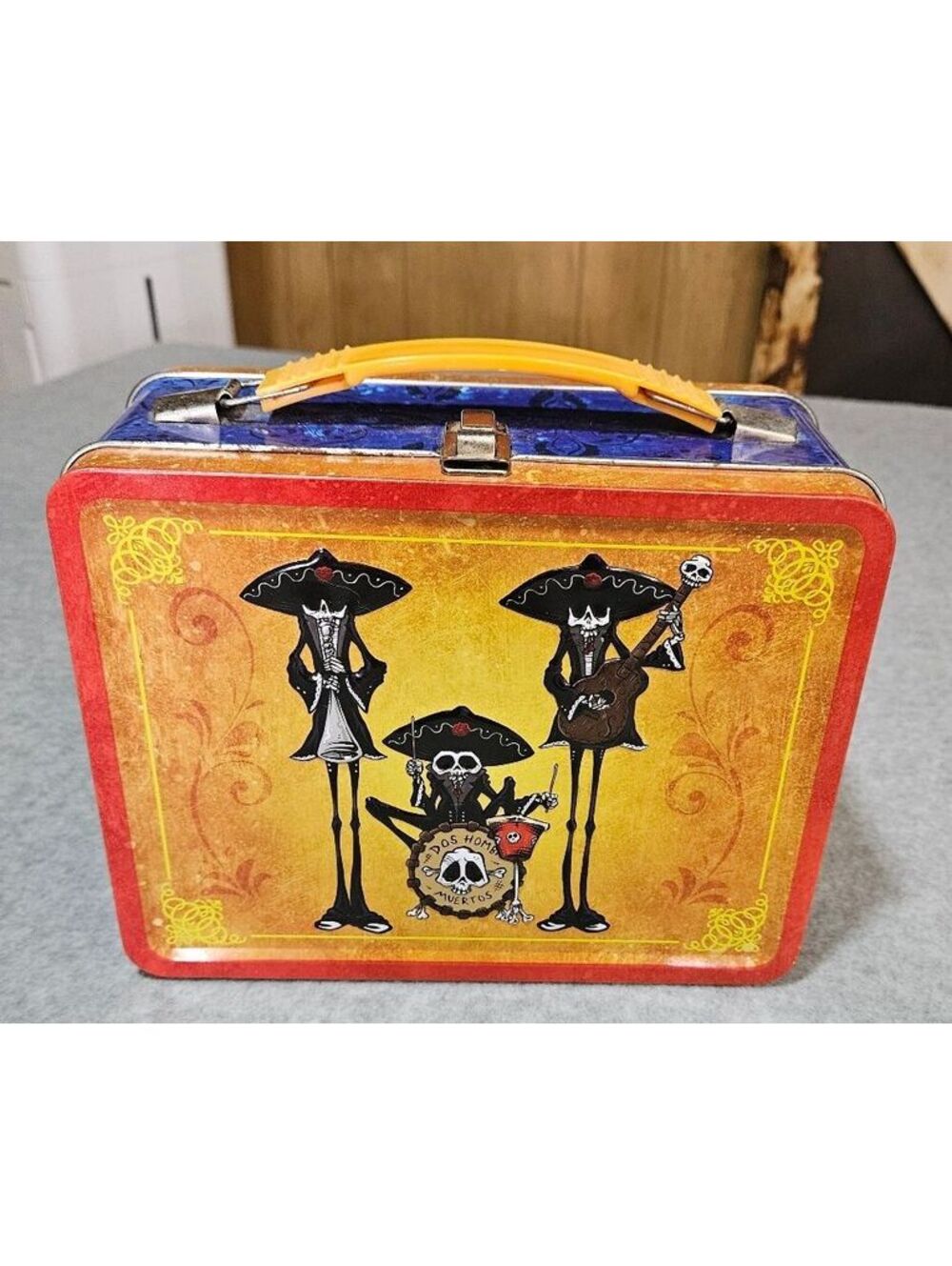 Vintage Dia de los Muertos Metal Lunchbox with Skeleton Band Artwork